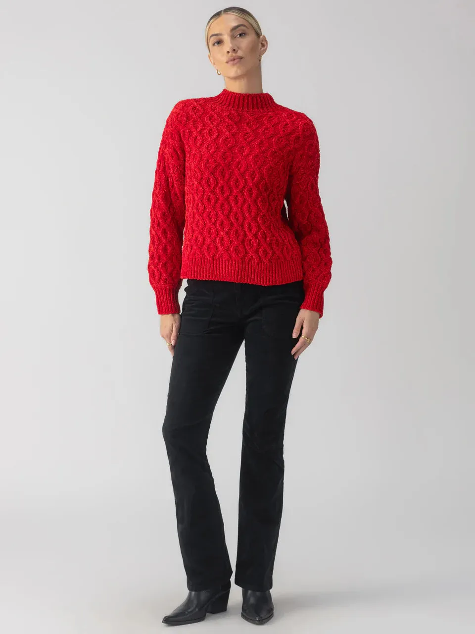 Sanctuary Cable Mock Neck Sweater - Mars Red sold by Boutique with Grace product image thumbnail 3