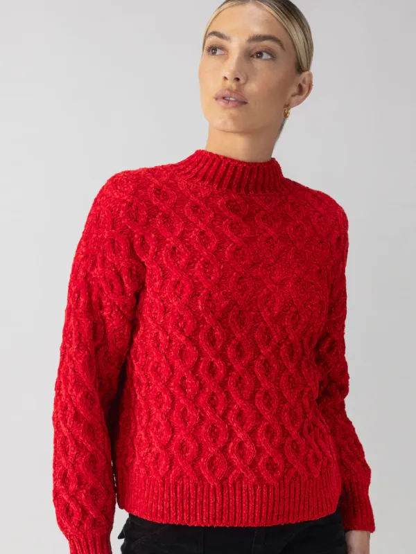 Sanctuary Cable Mock Neck Sweater - Mars Red sold by Boutique with Grace