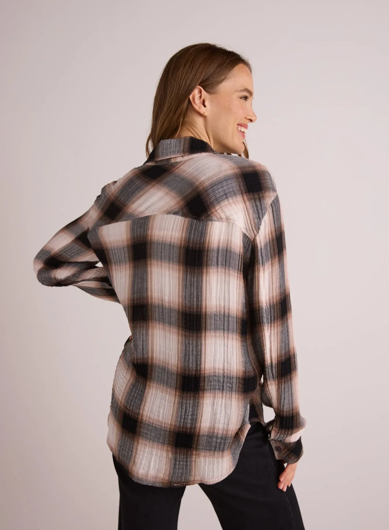 Bella Dahl Oversized Pocket Shirt - Winter Taupe Plaid sold by Boutique with Grace product image thumbnail 4