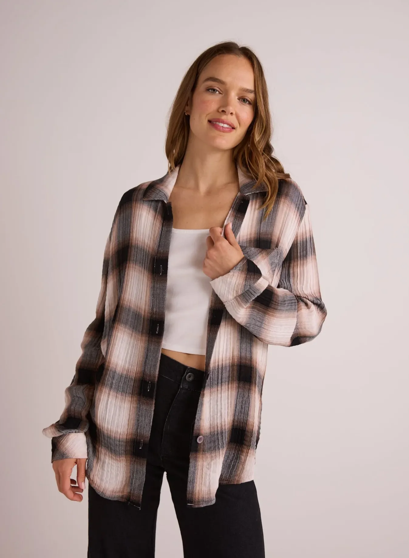 Bella Dahl Oversized Pocket Shirt - Winter Taupe Plaid sold by Boutique with Grace product image thumbnail 2