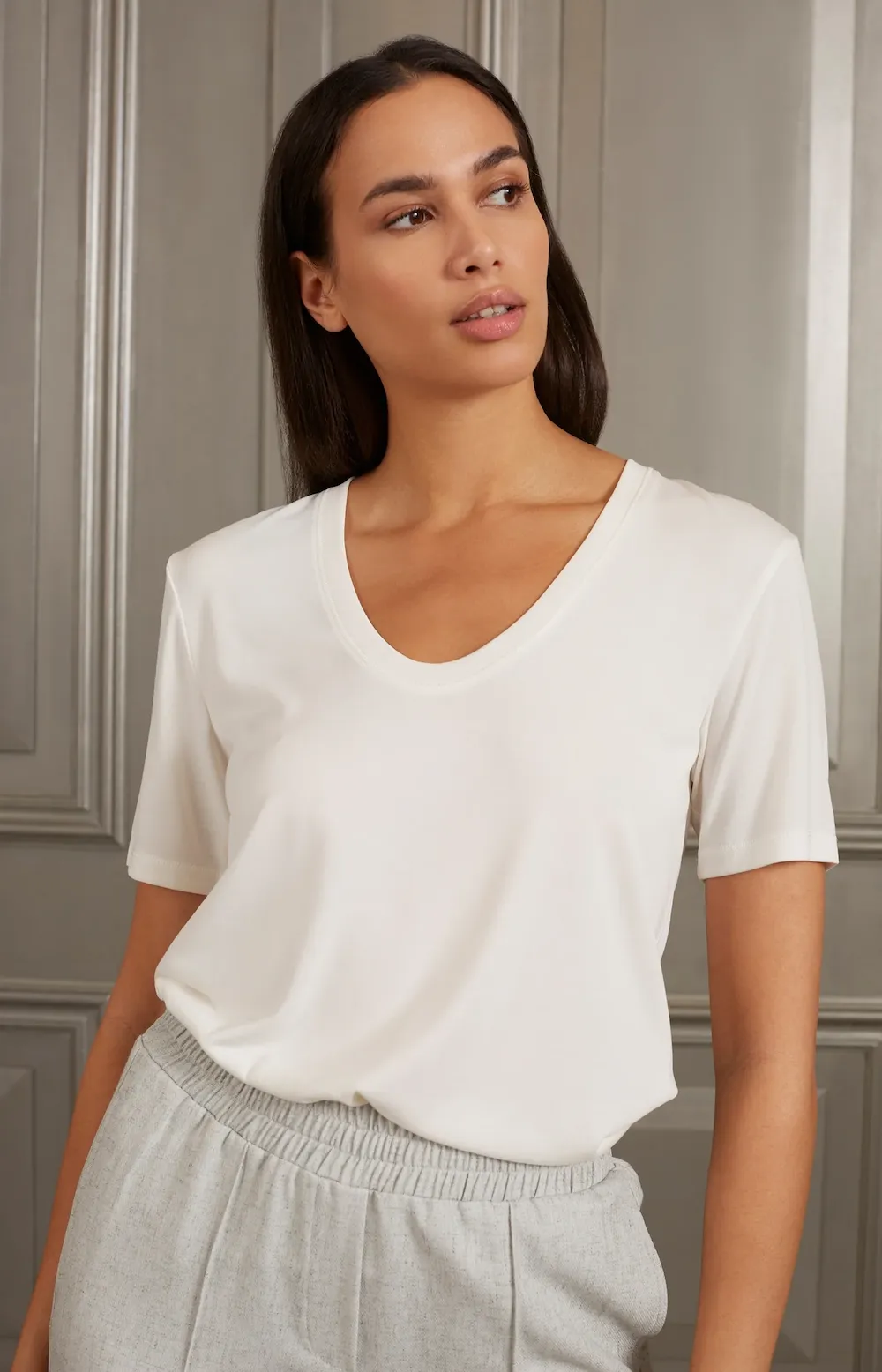 Yaya Round Neck Tee - Blanc de Blanc sold by Boutique with Grace