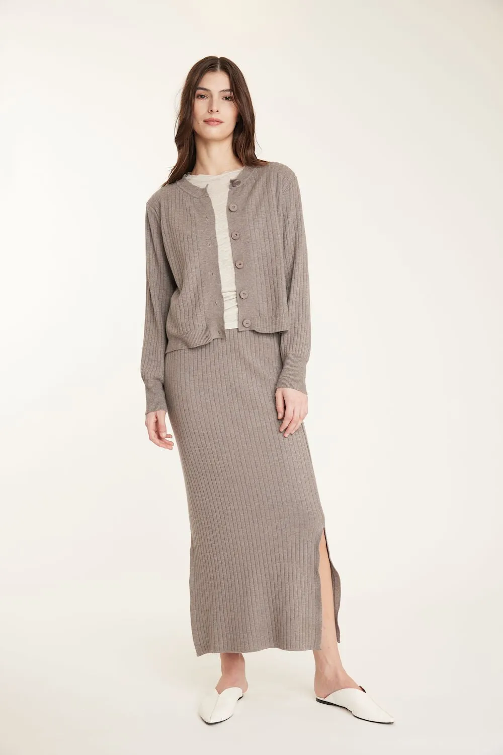 Pistache Ribbed Knit Skirt - Taupe Blend sold by Boutique with Grace