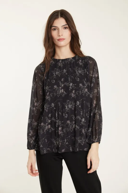 Pistache Pleated Georgette Blouse - Floral Print sold by Boutique with Grace