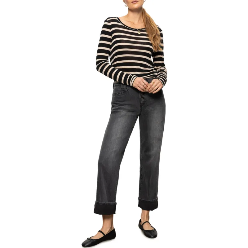 Sanctuary Femme Crew Stripe Tee - Oat/Black sold by Boutique with Grace