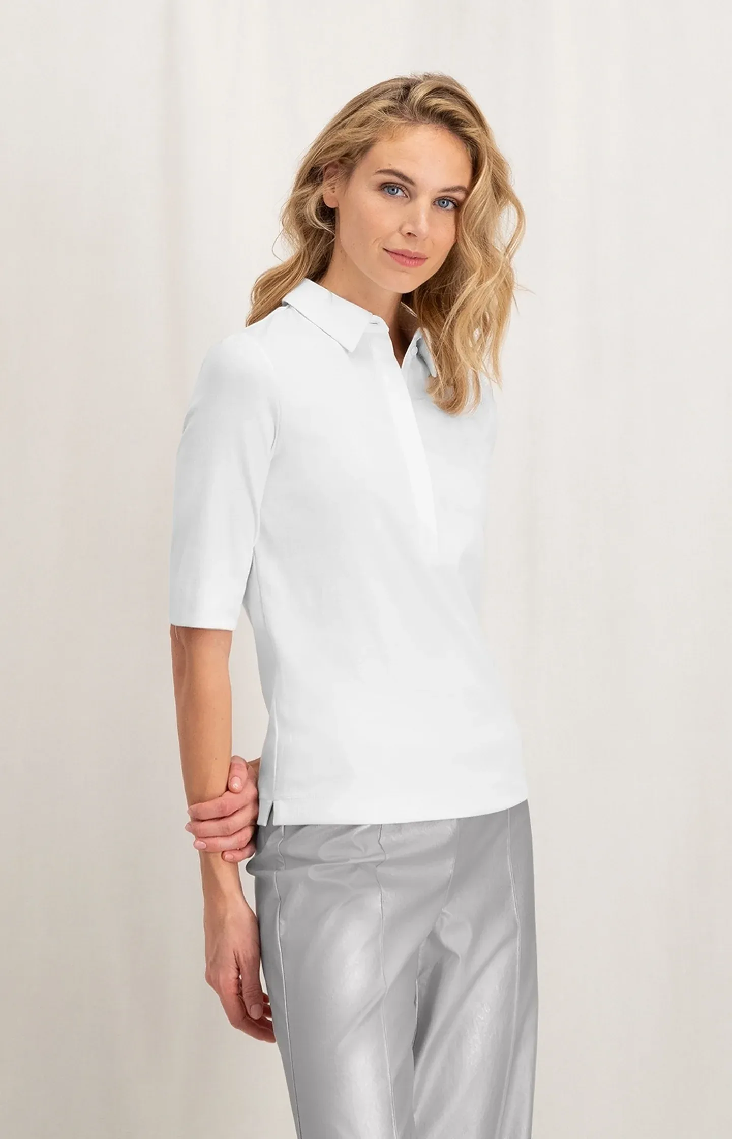 Yaya Fine Rib Jersey Polo - Pure White sold by Boutique with Grace