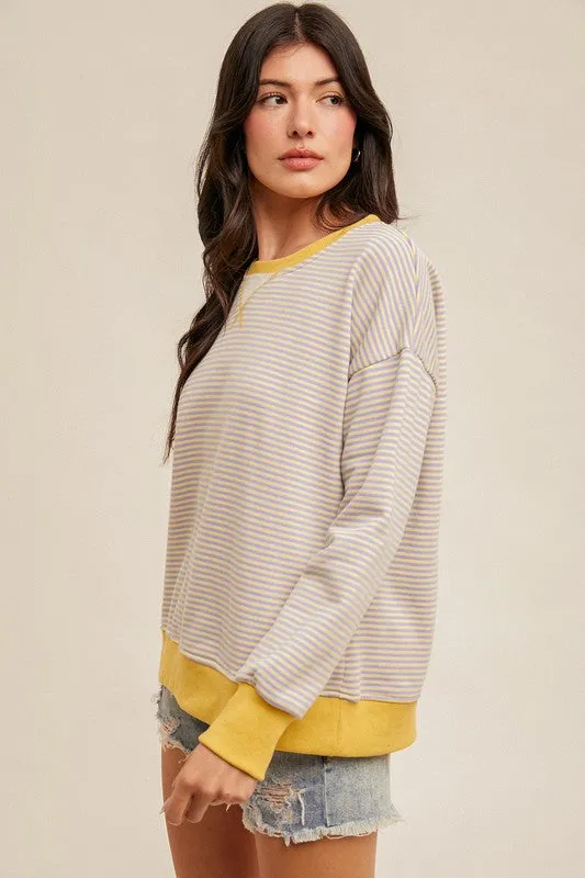 Hem & Thread Stripe Oversized Sweatshirt - Lemon/Lavender sold by Boutique with Grace product image thumbnail 3