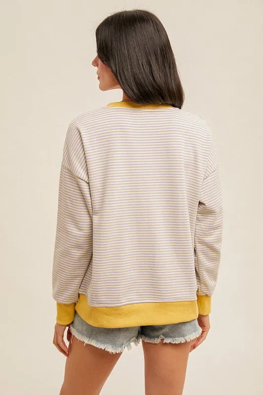 Hem & Thread Stripe Oversized Sweatshirt - Lemon/Lavender sold by Boutique with Grace product image thumbnail 4