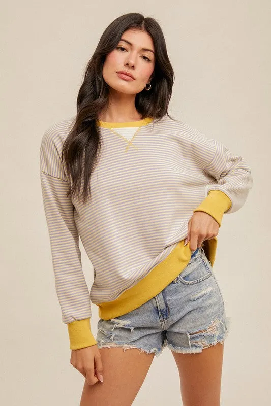 Hem & Thread Stripe Oversized Sweatshirt - Lemon/Lavender sold by Boutique with Grace