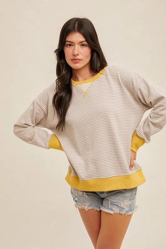Hem & Thread Stripe Oversized Sweatshirt - Lemon/Lavender sold by Boutique with Grace product image thumbnail 2