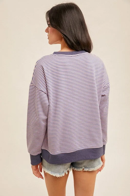 Hem & Thread Mini Stripe Multi Oversized Sweatshirt - Indigo/Pink sold by Boutique with Grace product image thumbnail 3