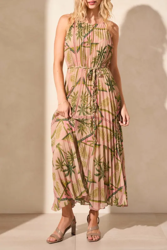 Tribal Lined Maxi Plisse Dress - Aloe Leaf sold by Boutique with Grace