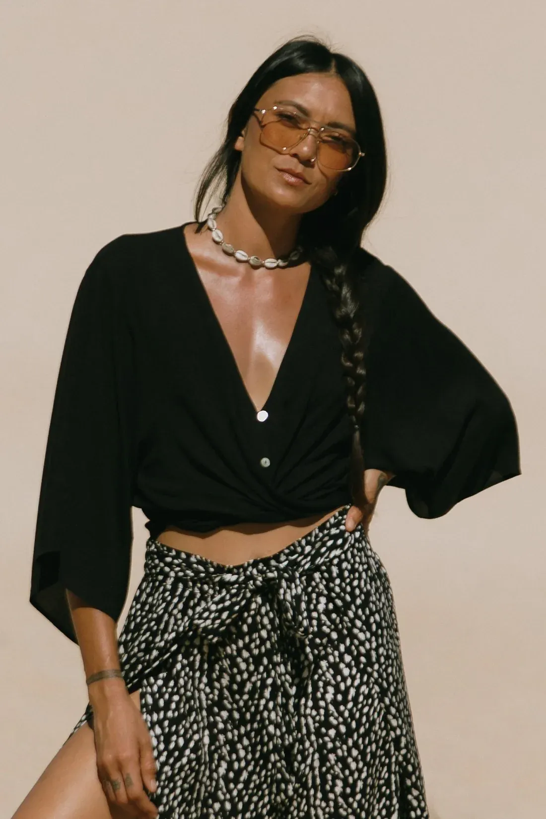 Tribal Kimono Tie Top - Black sold by Boutique with Grace