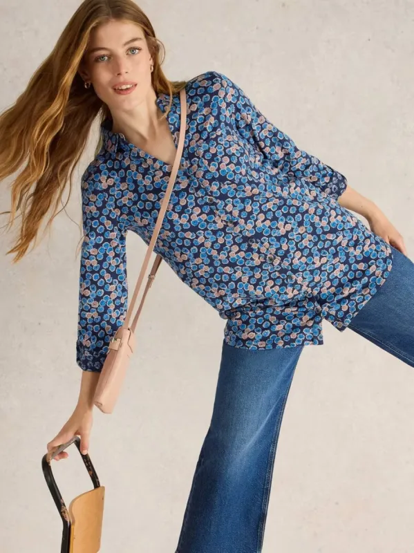 White Stuff Annie Longline Shirt - Blue Print sold by Boutique with Grace
