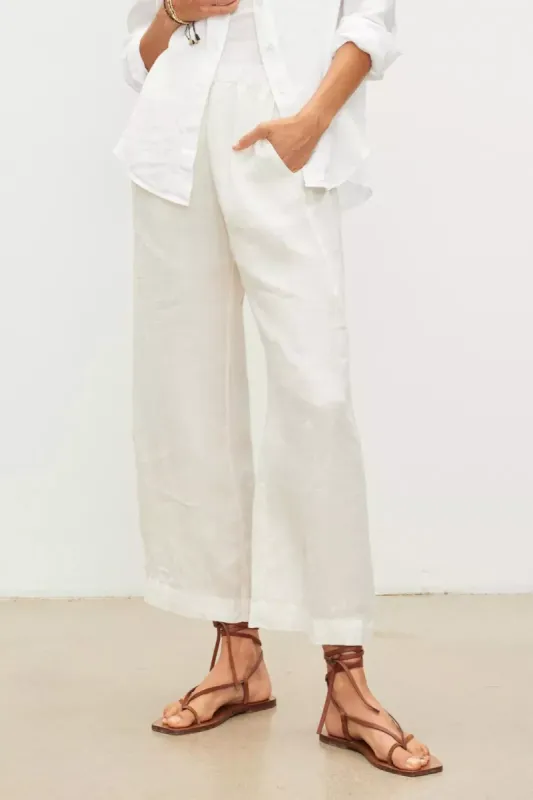 Velvet Lola Woven Linen Pant - Chalk sold by Boutique with Grace