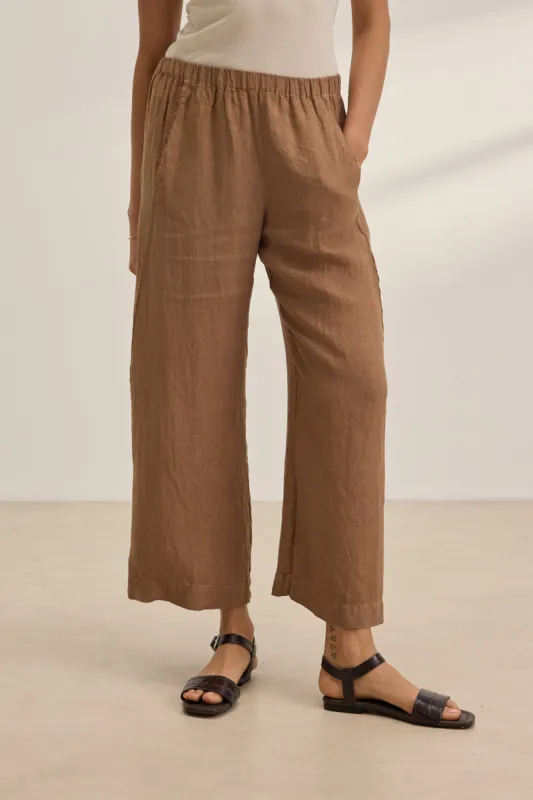 Velvet Lola Woven Linen Pant - Bark sold by Boutique with Grace