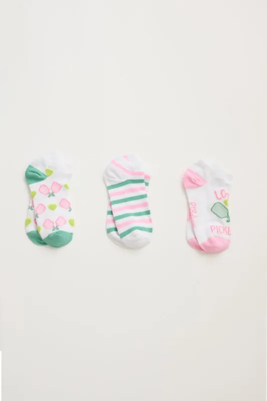 PJ Salvage Happiest on the Court 3Pk Socks - White sold by Boutique with Grace