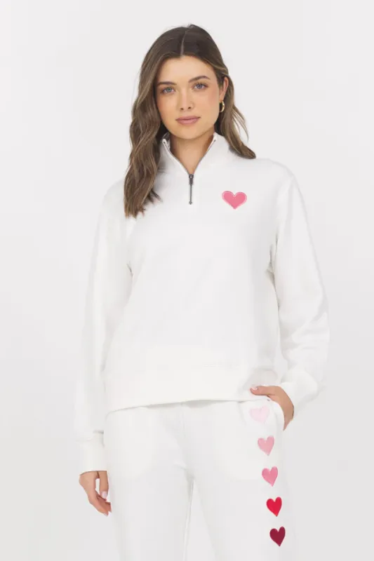 Vintage Havana Embroidered Heart 1/2 Zip - White sold by Boutique with Grace