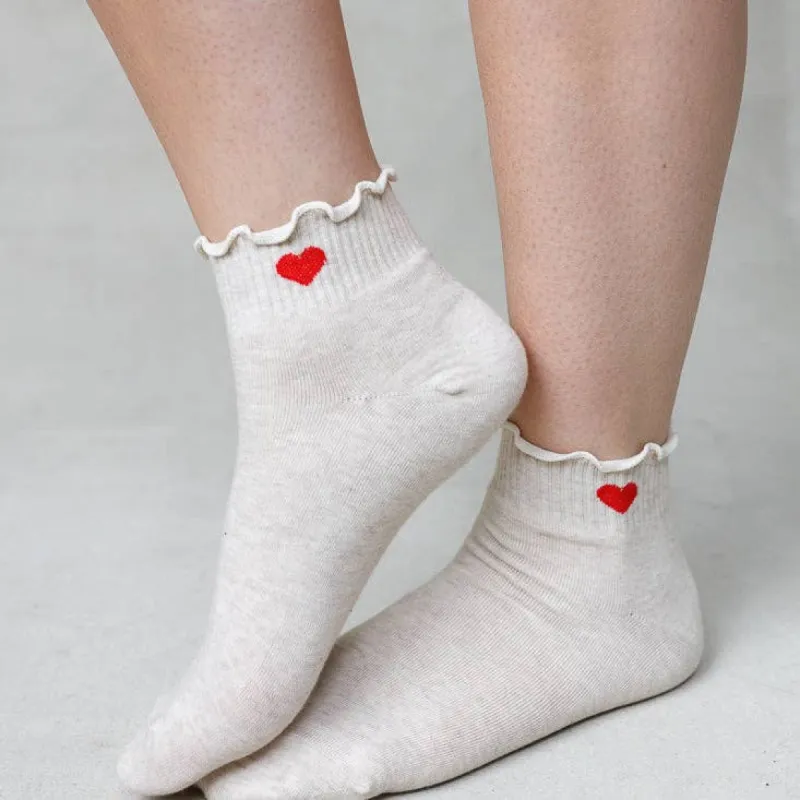 Limlim Short Heart Socks Frilled - Ivory sold by Boutique with Grace