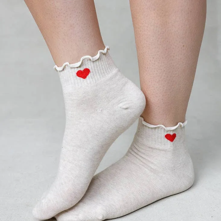 Limlim Short Heart Socks Frilled - Ivory sold by Boutique with Grace