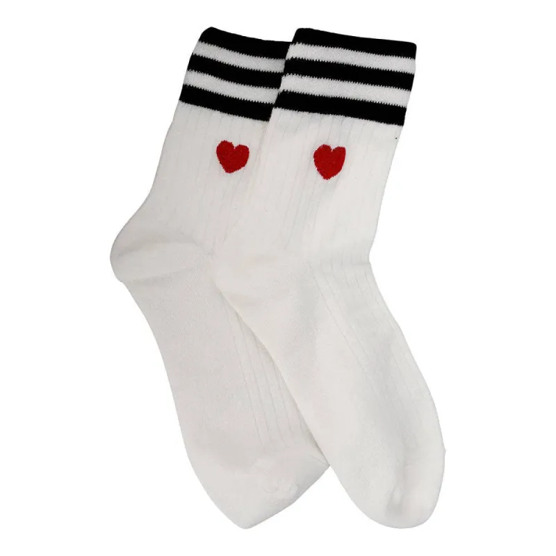 Limlim Stripe Heart Socks - White/Red sold by Boutique with Grace