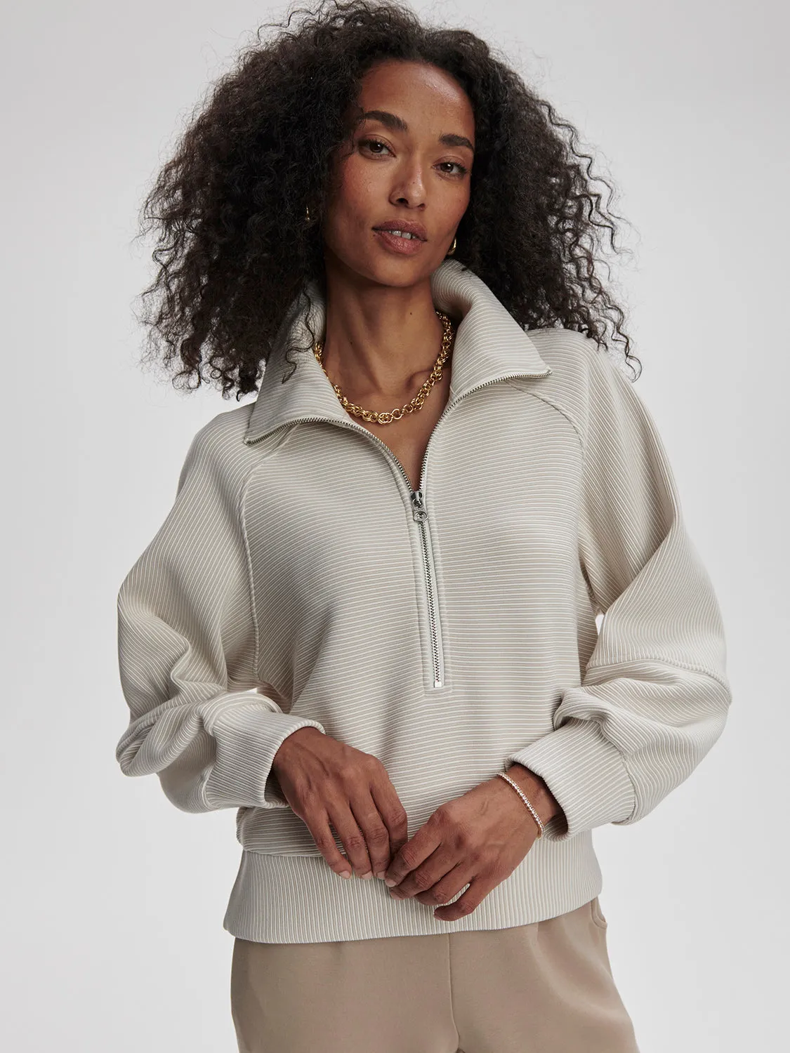 Varley Milano Half Zip Sweater - Grey/White sold by Boutique with Grace