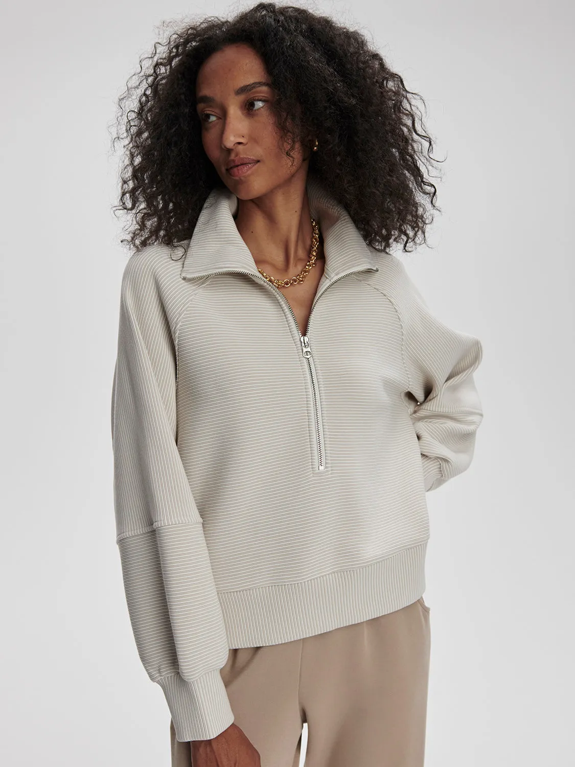 Varley Milano Half Zip Sweater - Grey/White sold by Boutique with Grace product image thumbnail 3