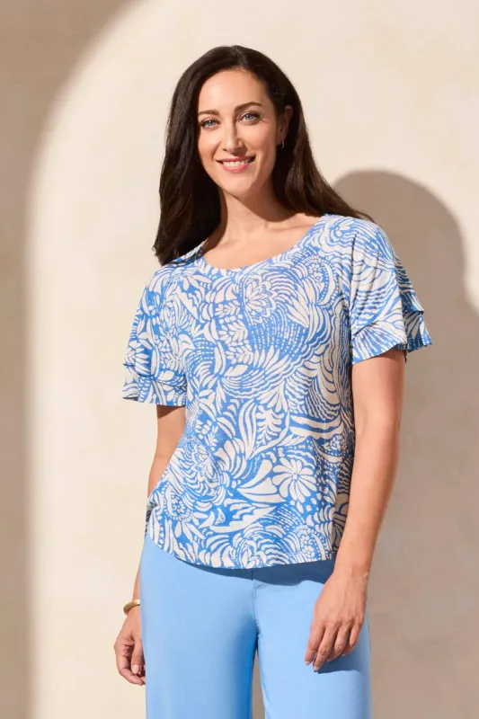 Tribal Ruffle Sleeve Top - Riviera sold by Boutique with Grace