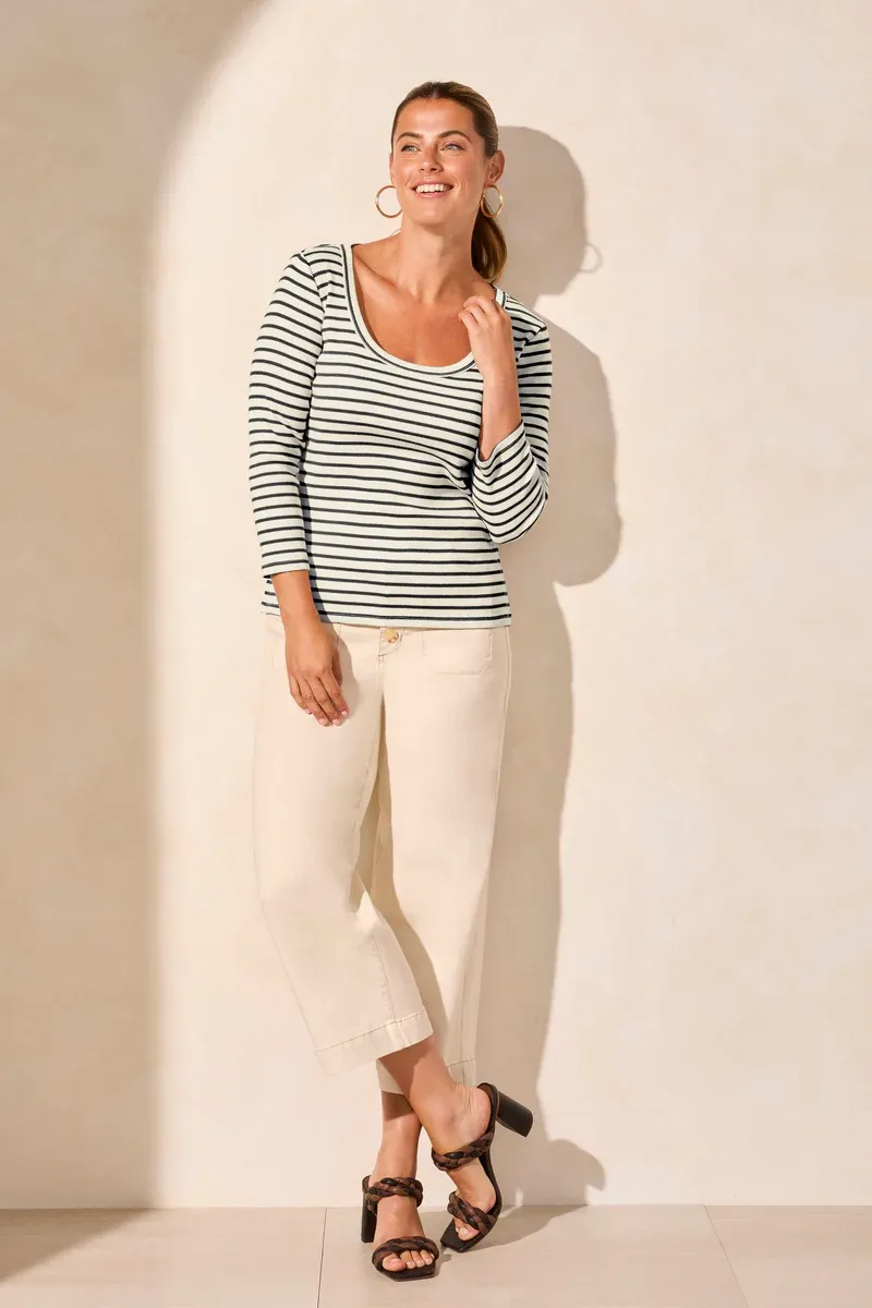 Tribal Wide Crew Neck Top - Coco Black sold by Boutique with Grace