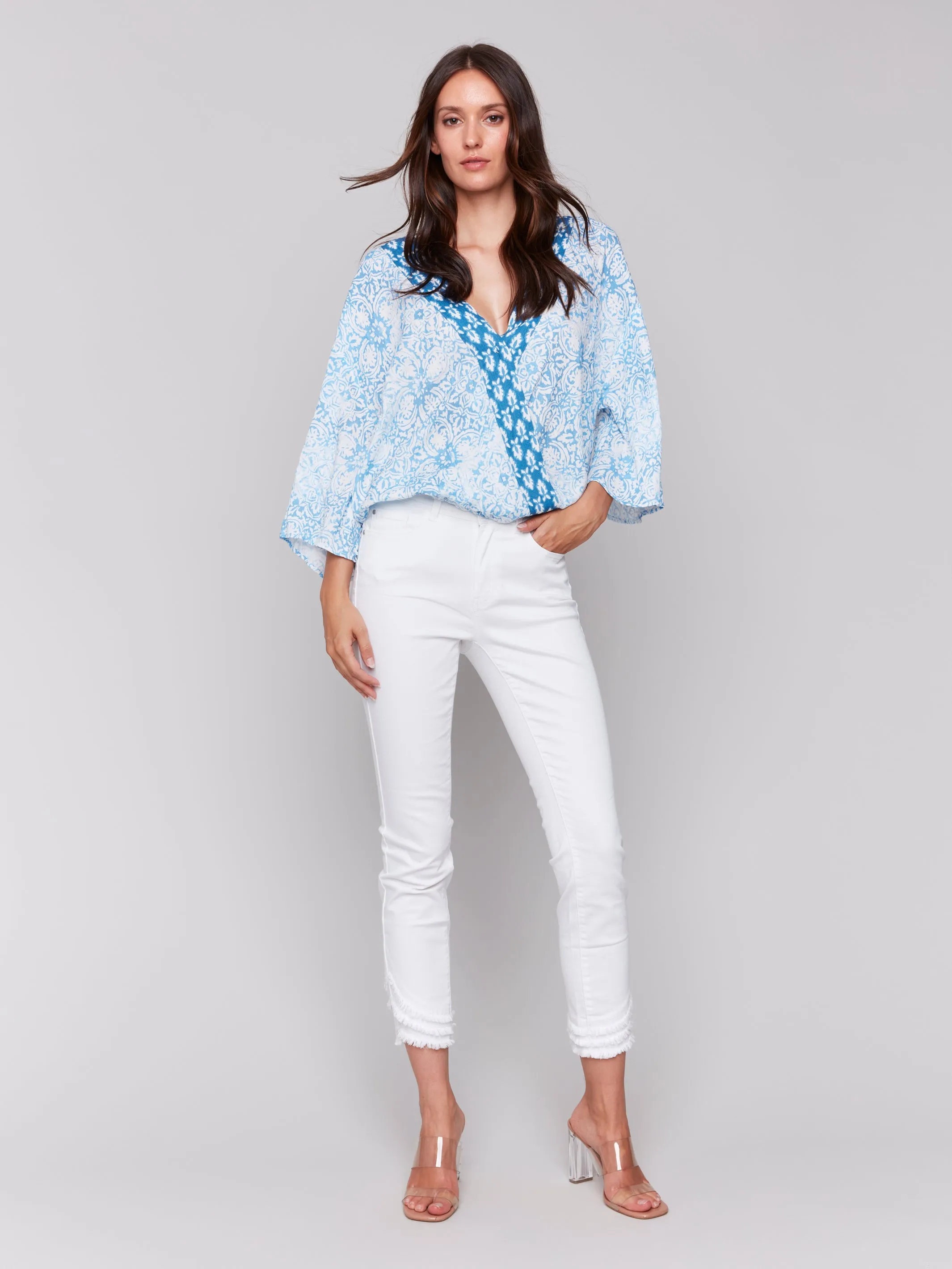 Charlie B Printed Overlap Blouse - Denim sold by Boutique with Grace product image thumbnail 2