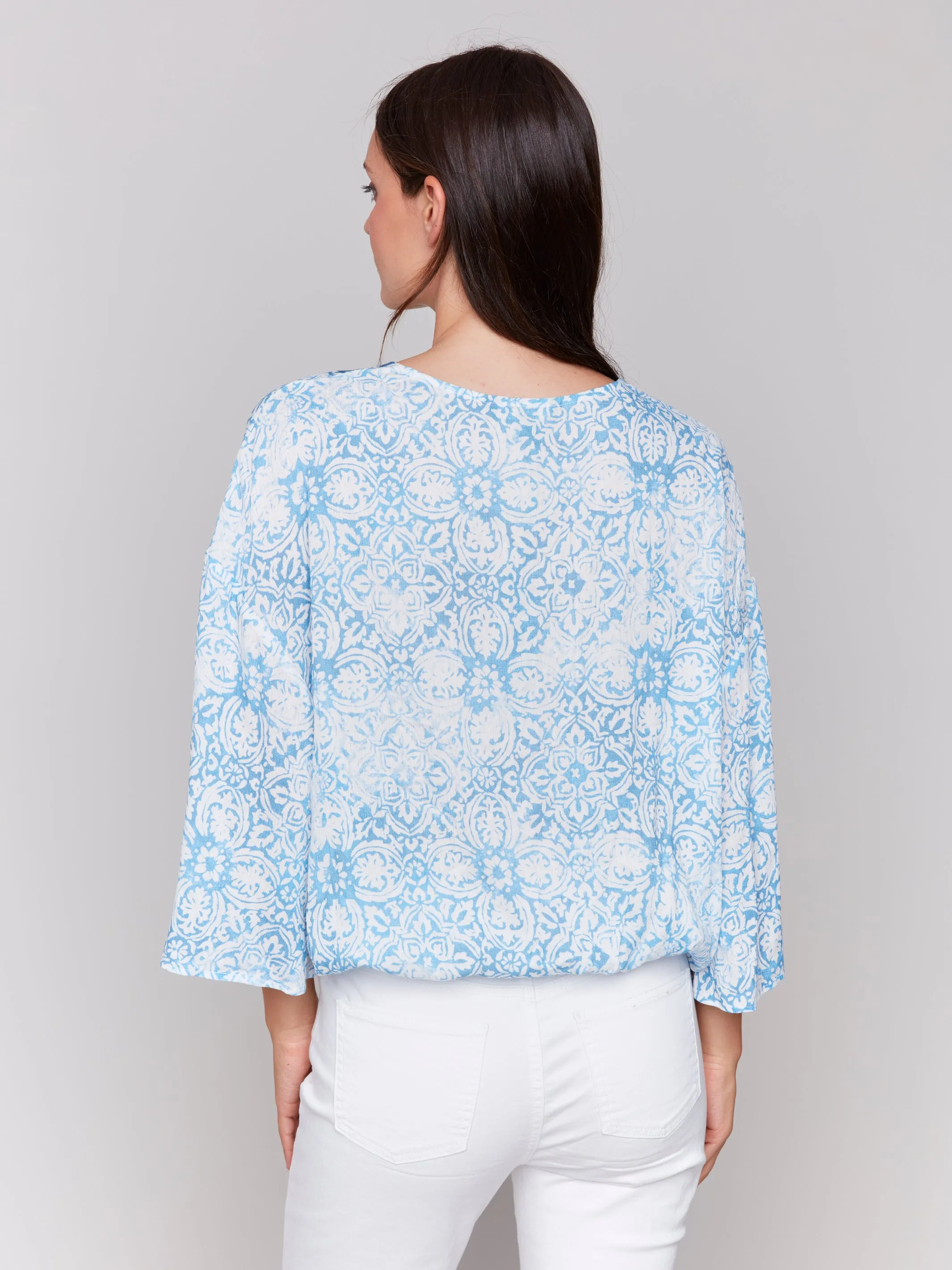 Charlie B Printed Overlap Blouse - Denim sold by Boutique with Grace product image thumbnail 3