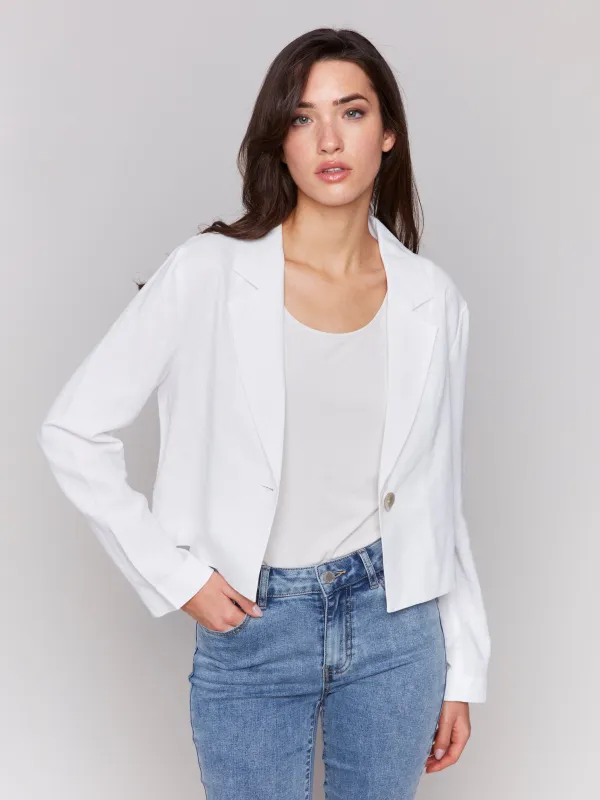 Charlie B Crop Blazer - White sold by Boutique with Grace