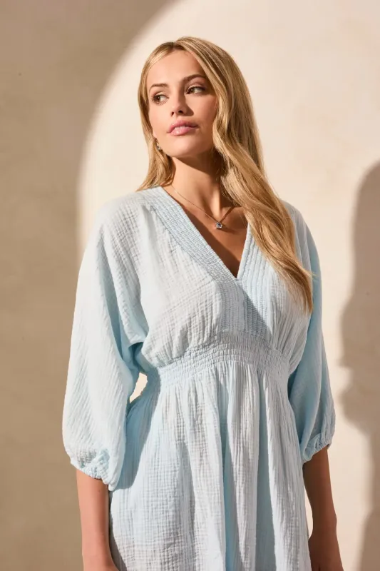 Tribal Puff Sleeve Dress - Water sold by Boutique with Grace
