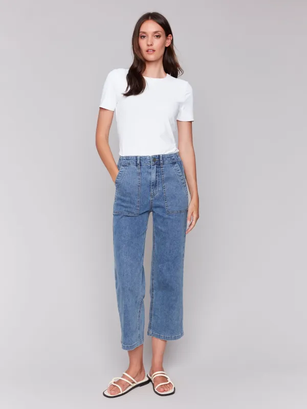 Charlie B Olivia Pocket Pants - Medium Blue sold by Boutique with Grace