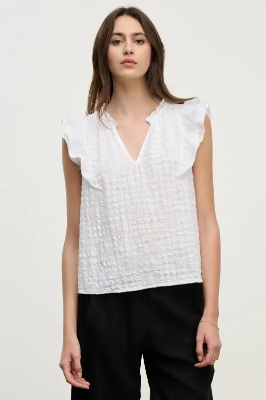 Velvet Eva Textured Gauze Top - White sold by Boutique with Grace