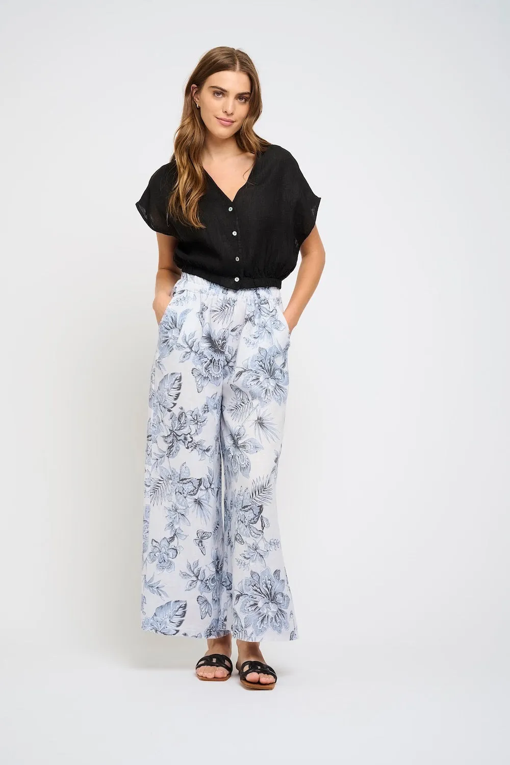 Pistache Linen Pant - Powder Blue Floral sold by Boutique with Grace