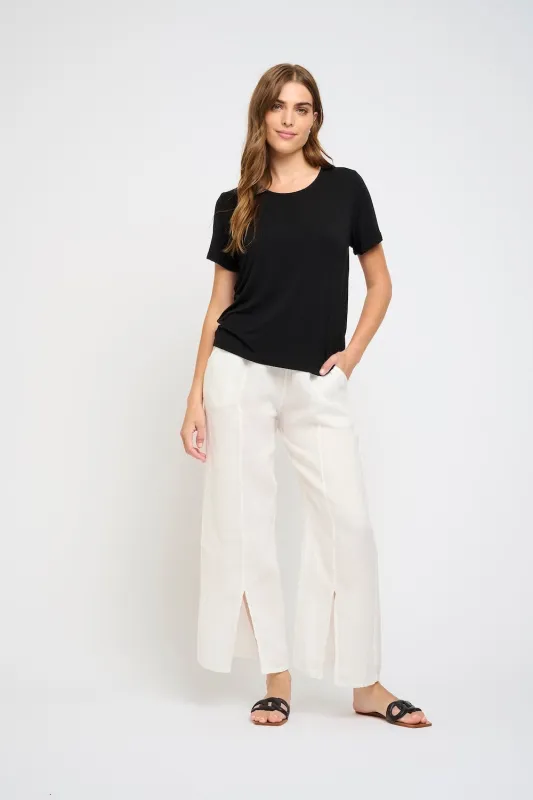 Pistache Linen Front-Slit Pant - White sold by Boutique with Grace