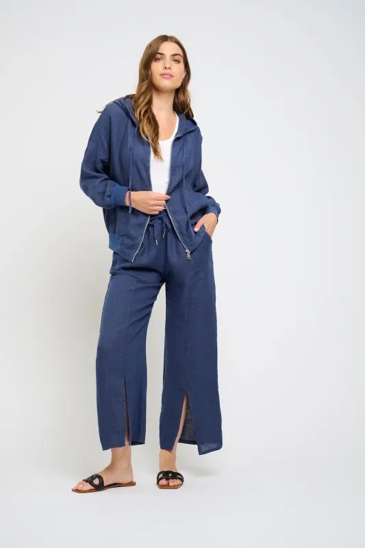 Pistache Linen Front-Slit Pant - Navy sold by Boutique with Grace