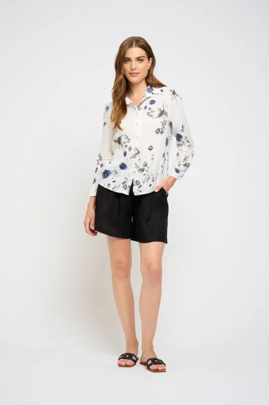 Pistache Linen Button Blouse - Grey/Blue Floral sold by Boutique with Grace