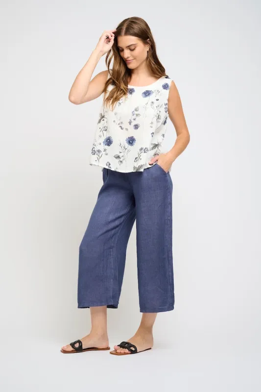 Pistache Sleeveless Linen Top - Grey/Blue Floral sold by Boutique with Grace