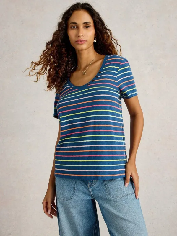 White Stuff Nadia SS Tee - Navy Multi Stripe sold by Boutique with Grace