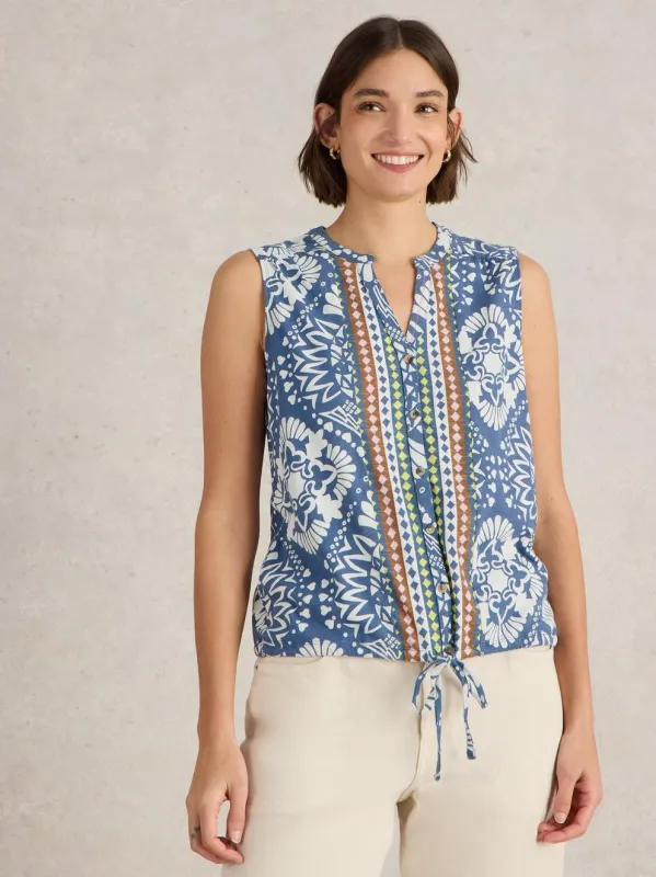 White Stuff Tulip Sleeveless Shirt - Blue Print sold by Boutique with Grace