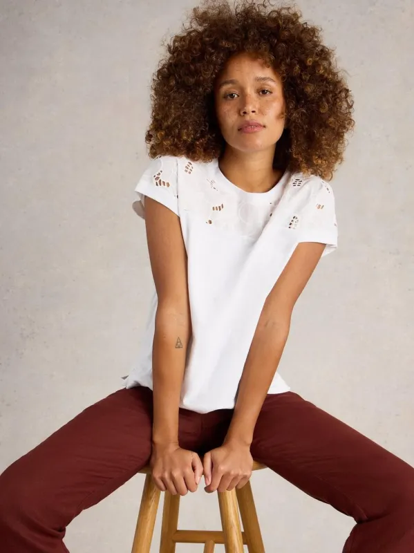 White Stuff Thea Broderie Tee - Brilliant White sold by Boutique with Grace