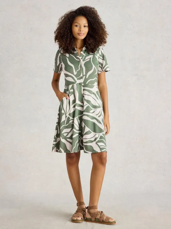 White Stuff Ria Jersey Shirt Dress - Green Print sold by Boutique with Grace