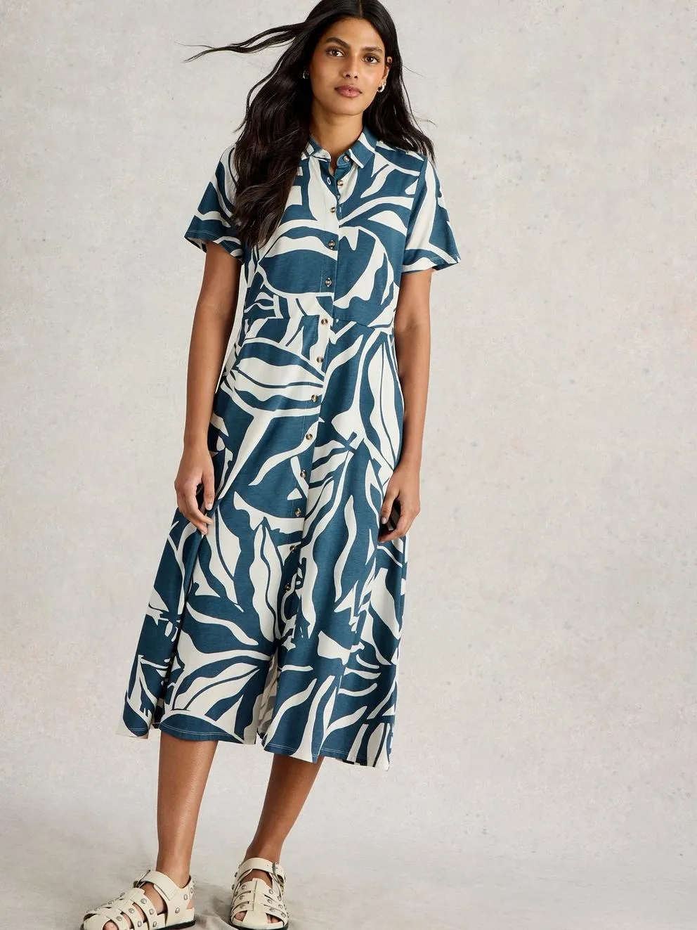 White Stuff Rua Jersey Shirt Dress - Navy Print sold by Boutique with Grace