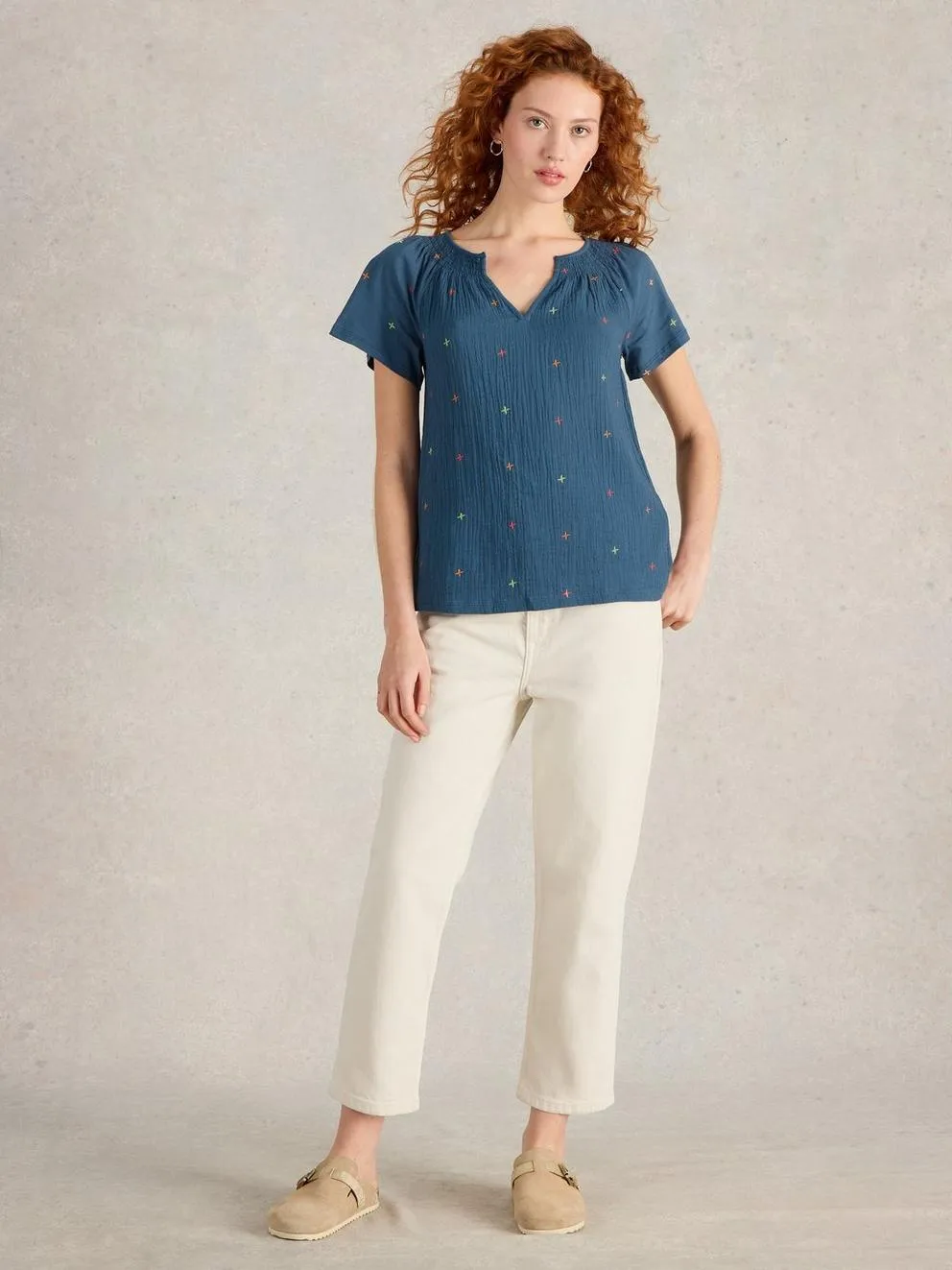 White Stuff Luella Embroidered Top - Navy Multi sold by Boutique with Grace
