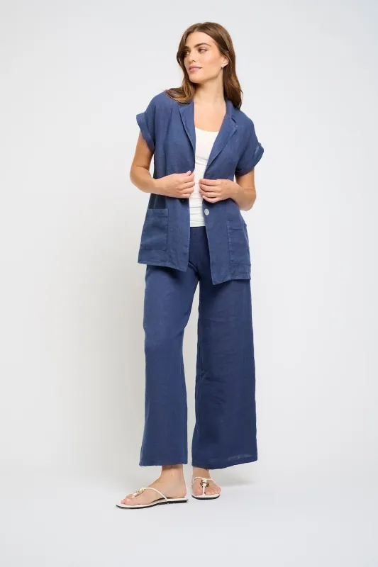 Pistache High Waisted Linen Pant - Mykonos Blue sold by Boutique with Grace