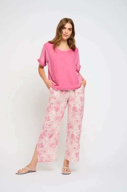 Pistache Split Leg Linen Pant - Pink Floral sold by Boutique with Grace