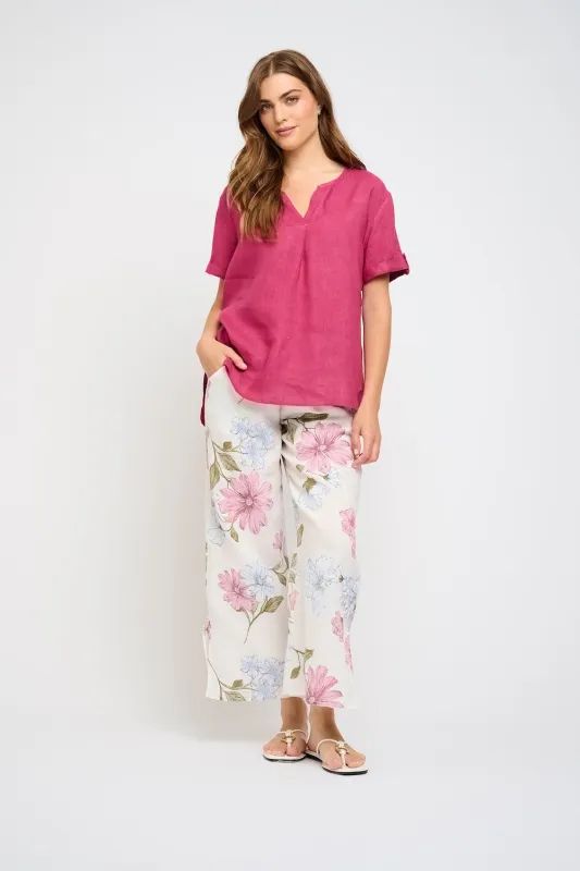 Pistache Front Pleat Linen Top - Strawberry sold by Boutique with Grace