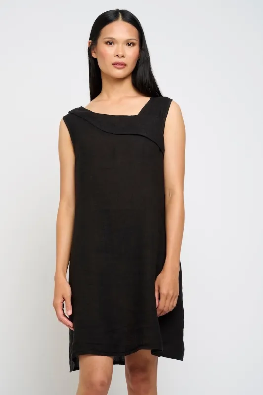 Pistache Asymmetrical Linen Dress - Black sold by Boutique with Grace