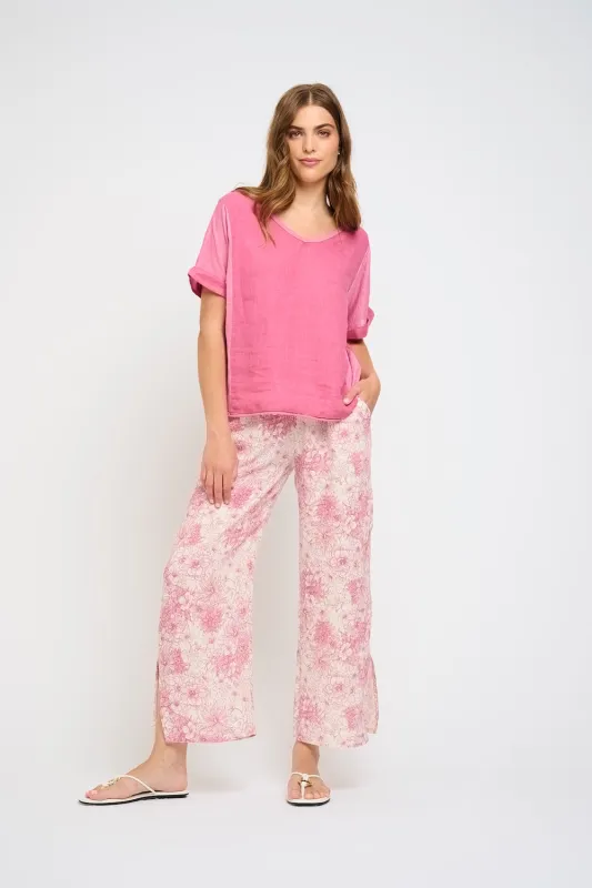 Pistache SS V-Neck Linen Woven Top - Strawberry sold by Boutique with Grace